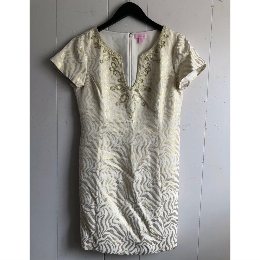Lilly Pulitzer Milannia Metallic Gold Dress Sz 10